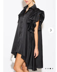 Oversized Ruffle Sleeves shirt dress in black