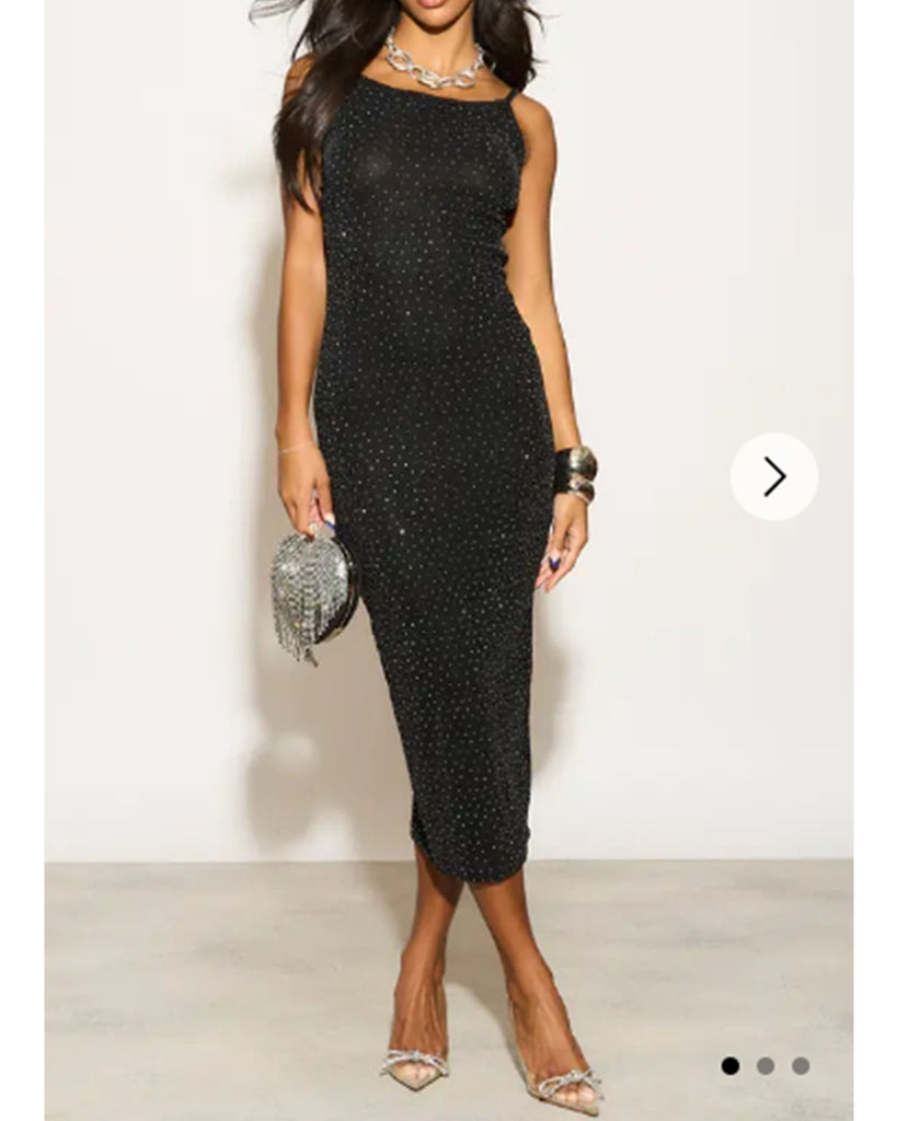 Scooped-neck sleeveless metallic-knit maxi dress in Black