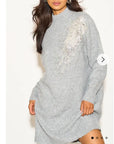 Multi Diamonded and Sequin design pattern Embroidered Long Jumper in grey