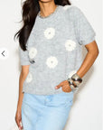 Floral Pattern Embroidered Soft knit Short Sleeves Jumper in Grey