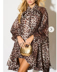 Oversized Leopard print billow dress with blouson sleeves