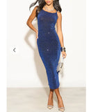 Scooped-neck sleeveless metallic-knit maxi dress in Royal Blue