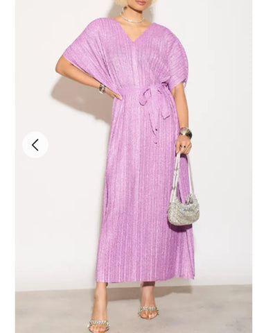 Oversized Metallic pleated kaftan maxi dress in purple