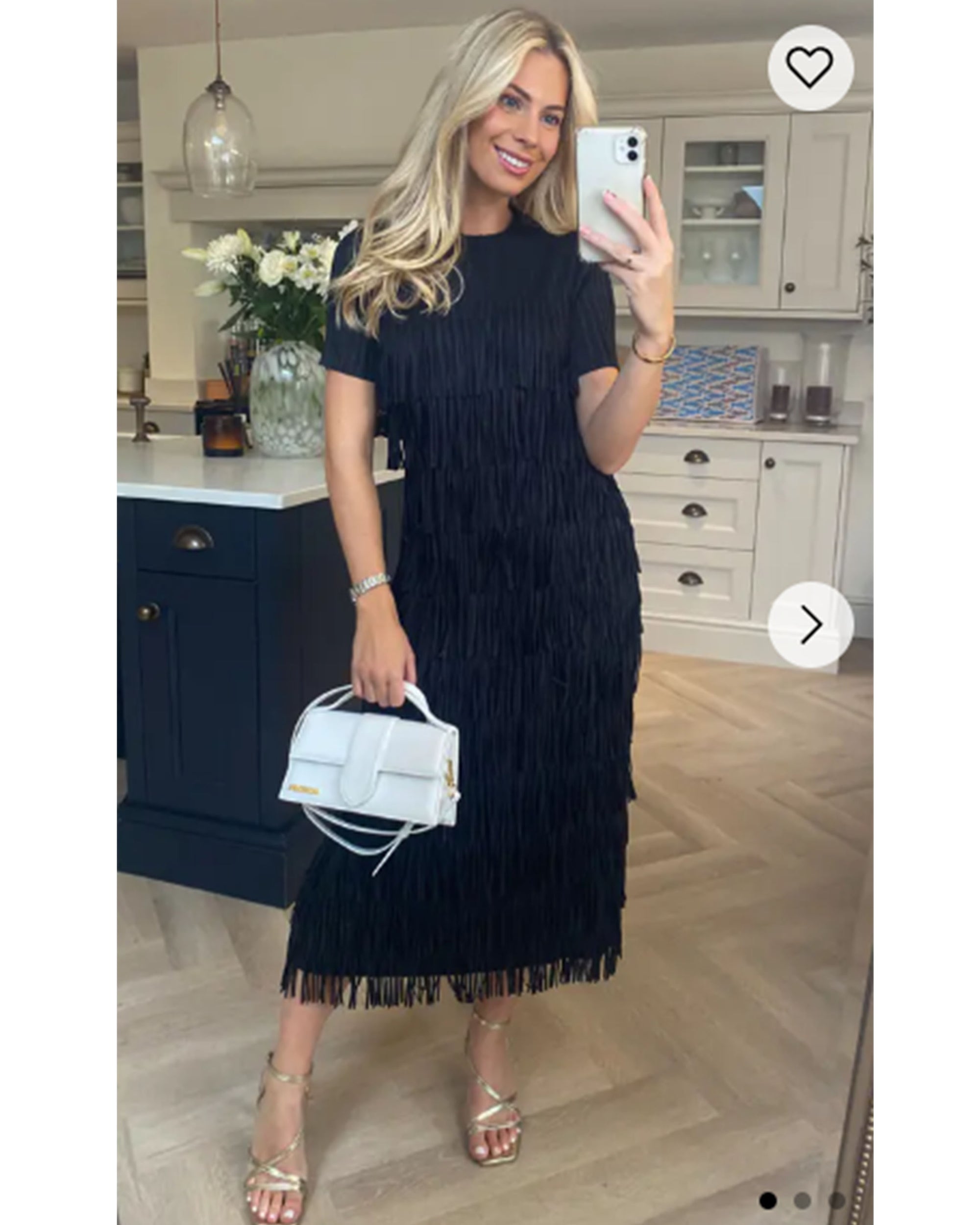 Pleated Midi dress with multi layer fringed tassel design in black