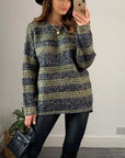 Ribbed stripe mix yarn oversize jumper (Camel)