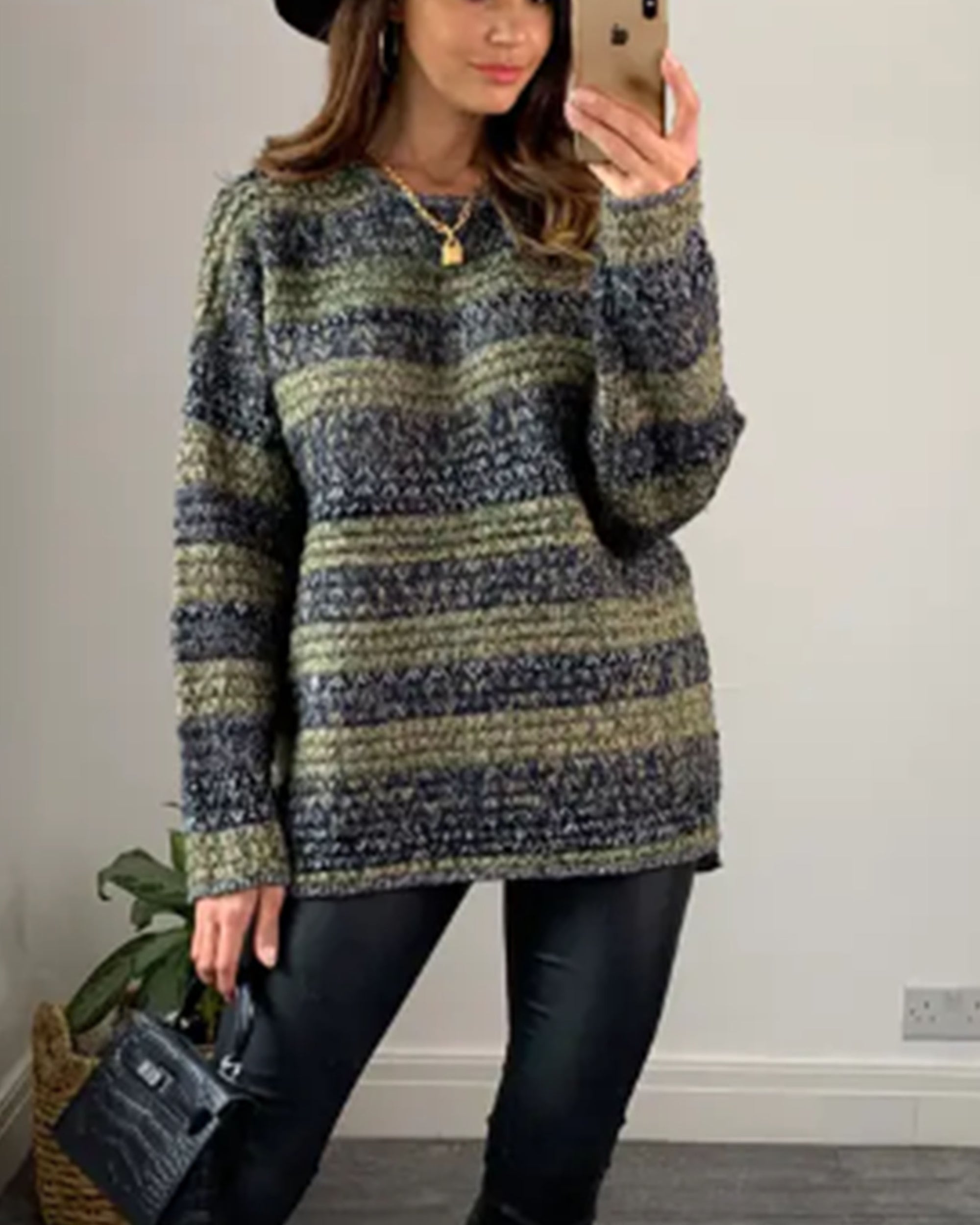 Ribbed stripe mix yarn oversize jumper