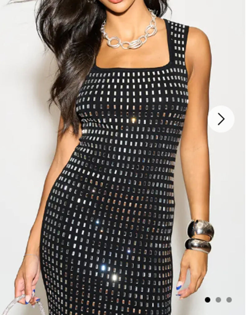 Diamond Sequin Mini Dress in Black