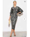 Metallic Print Pleated Dress in Kimono sleeves in Sliver