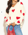 Brushed texture Sweet Heart Pattern Embroidered Jumper in cream