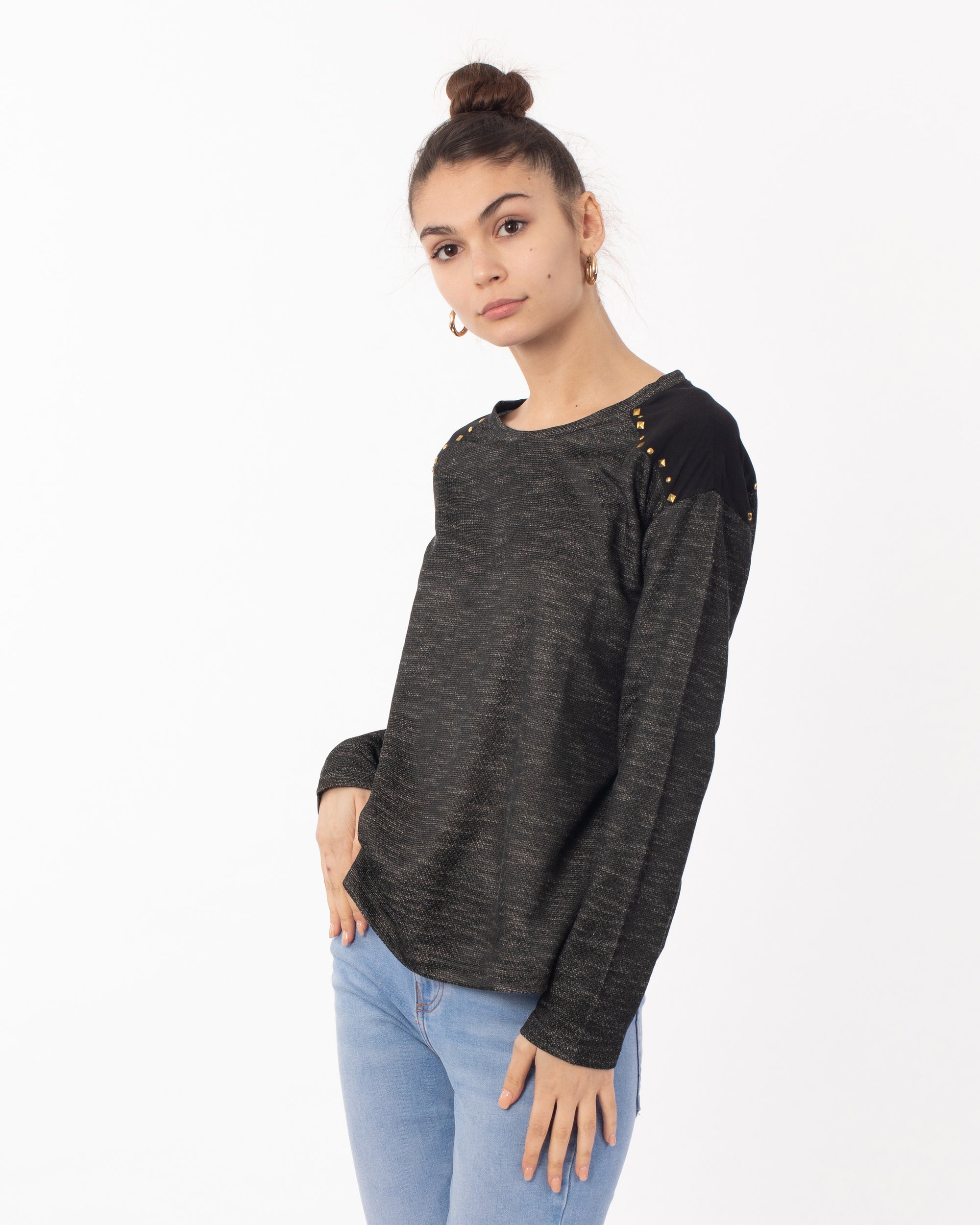 Stud Design On Shoulder &amp; Back Sweatshirt