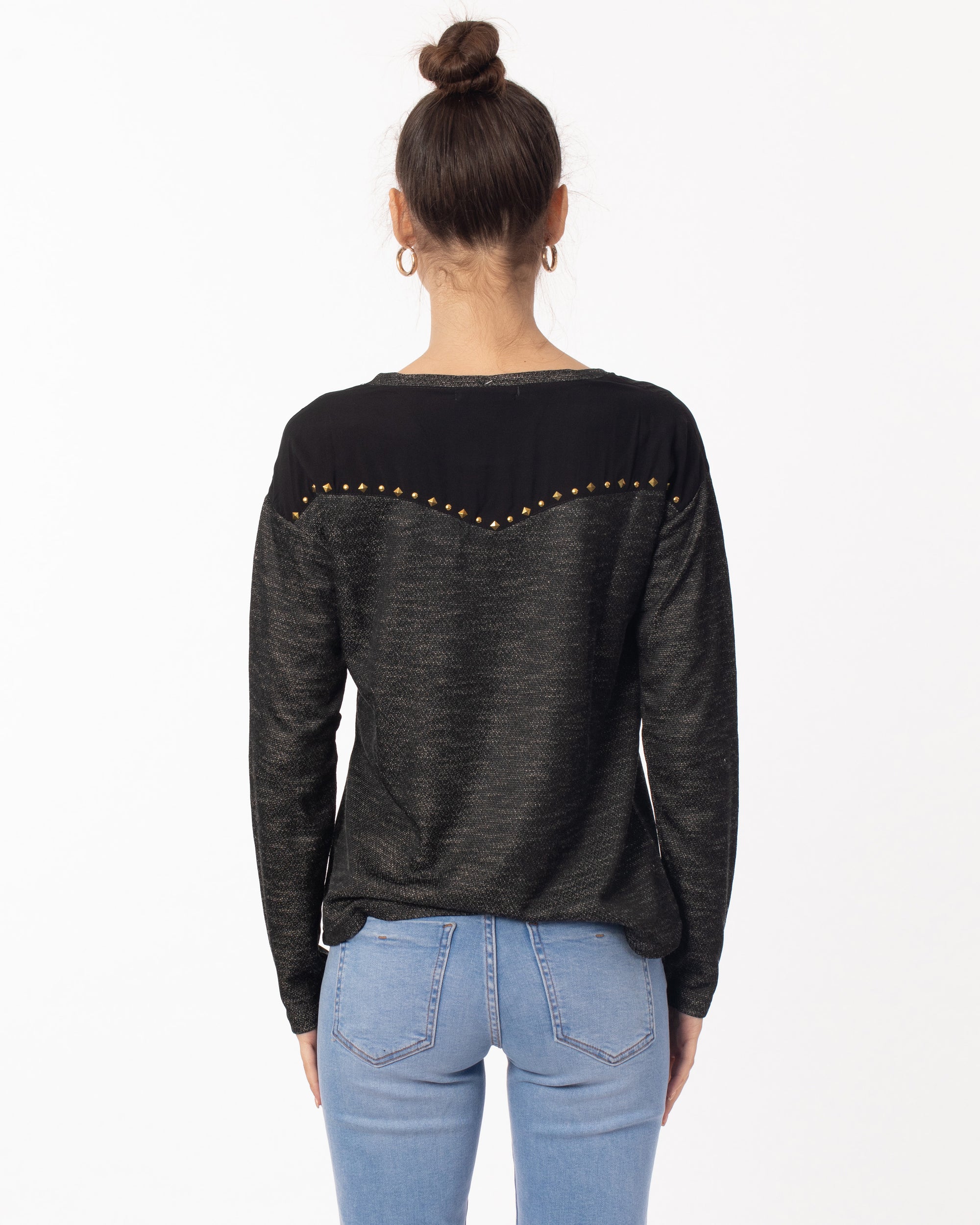 Stud Design On Shoulder &amp; Back Sweatshirt