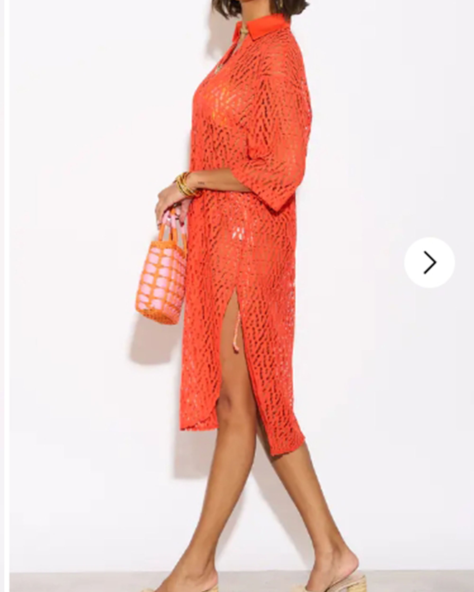 V pattern Lace kaftan dress in Orange Holiday wear collection in Orange