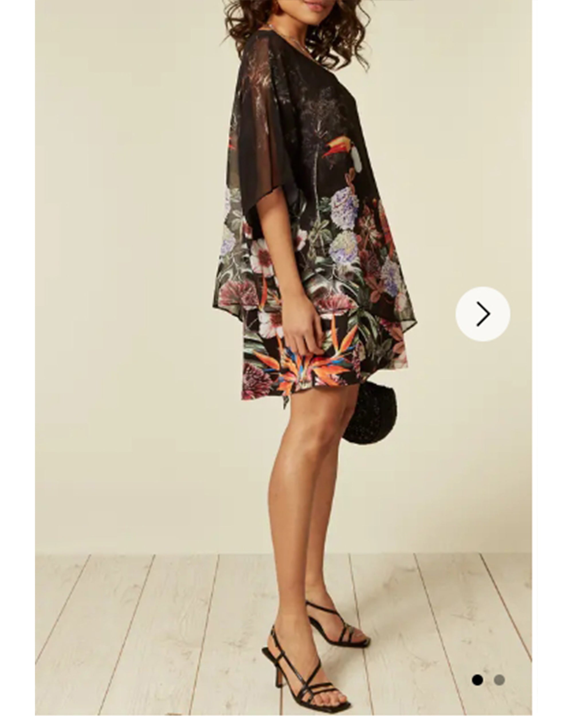 floral and bird print shift dress