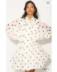 Oversized Poker Dot Print Billow Dress With Blouson Sleeves