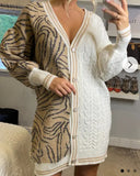 Leopard print contrast long knit cardigan