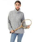 Relaxed-fit Roll- neck Jumper with open-work design in grey