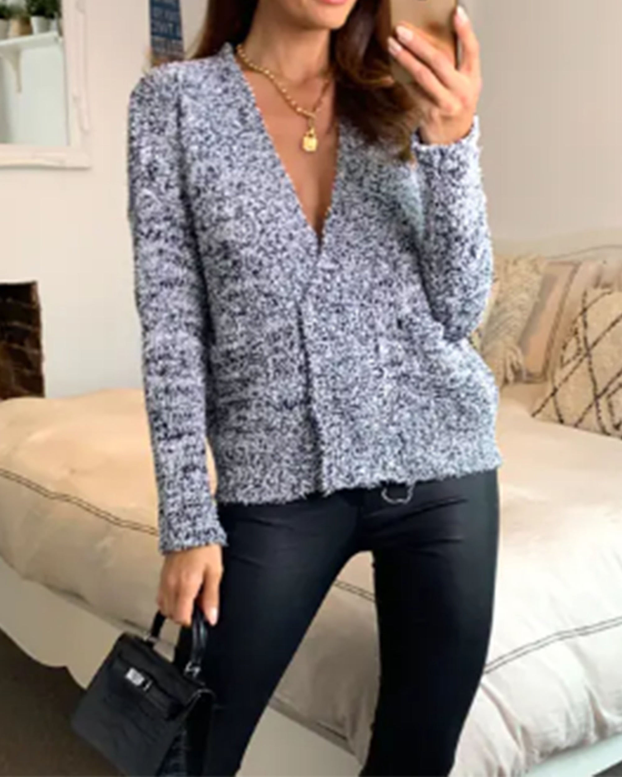 Fluffy V neck cardigan