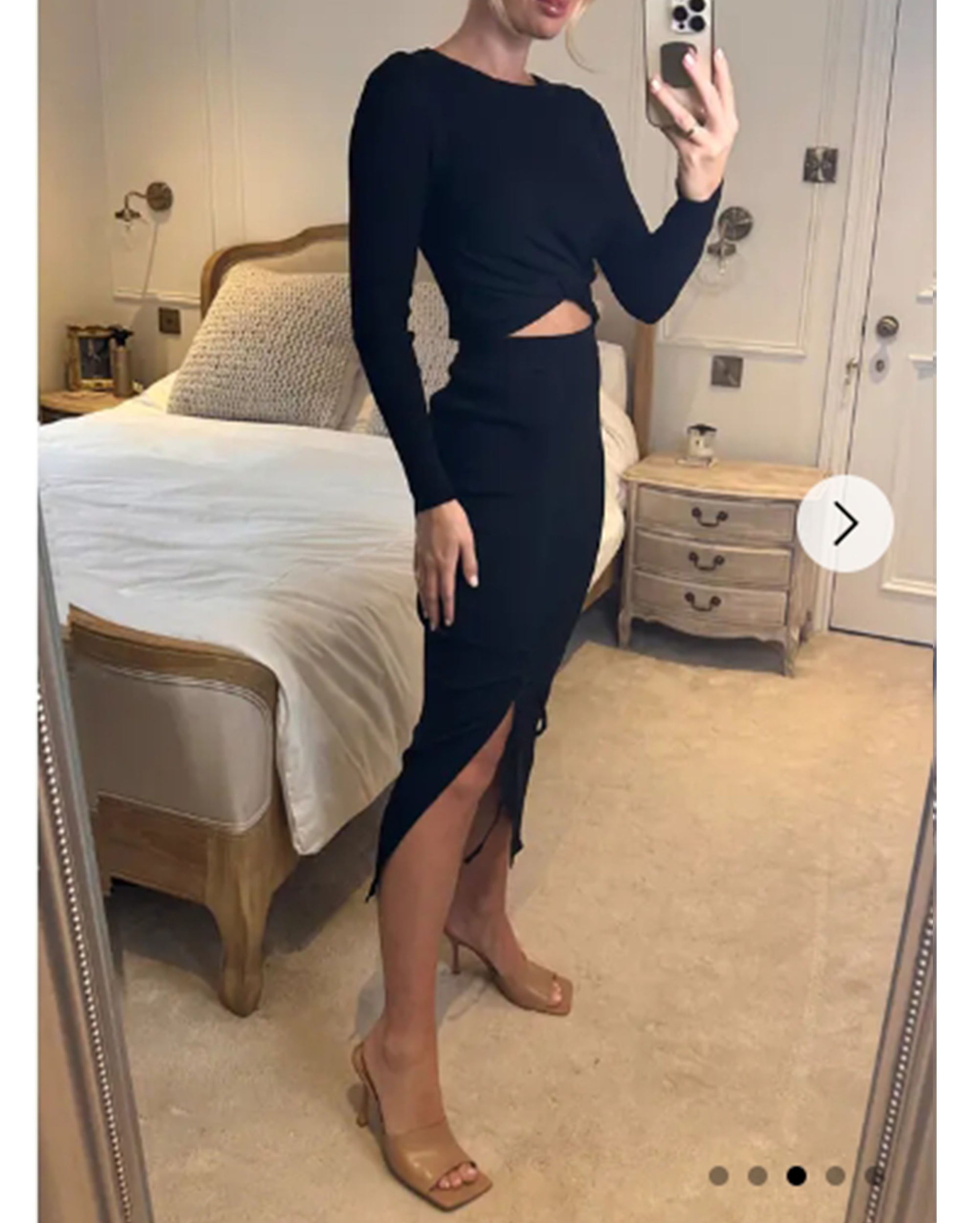 Long Sleeve Knit crop top with side lace up midi skirt co-ords in black