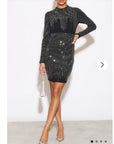 Long Sleeves Diamond Sequin short Dress in Black