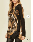 Tiger Printed Batwing Knitted Jumper