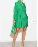 Asymmetry with Elasticated design cotton blend shirt dress in green