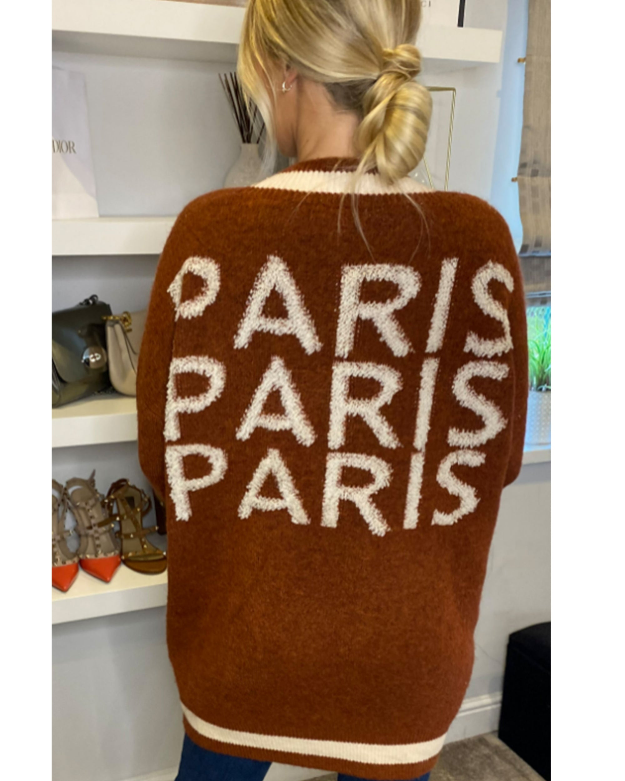 PARIS Lettering Embroidered cardigan