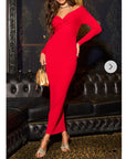 Soft Knit off the shoulder neckline long sleeves bodycon dress in red