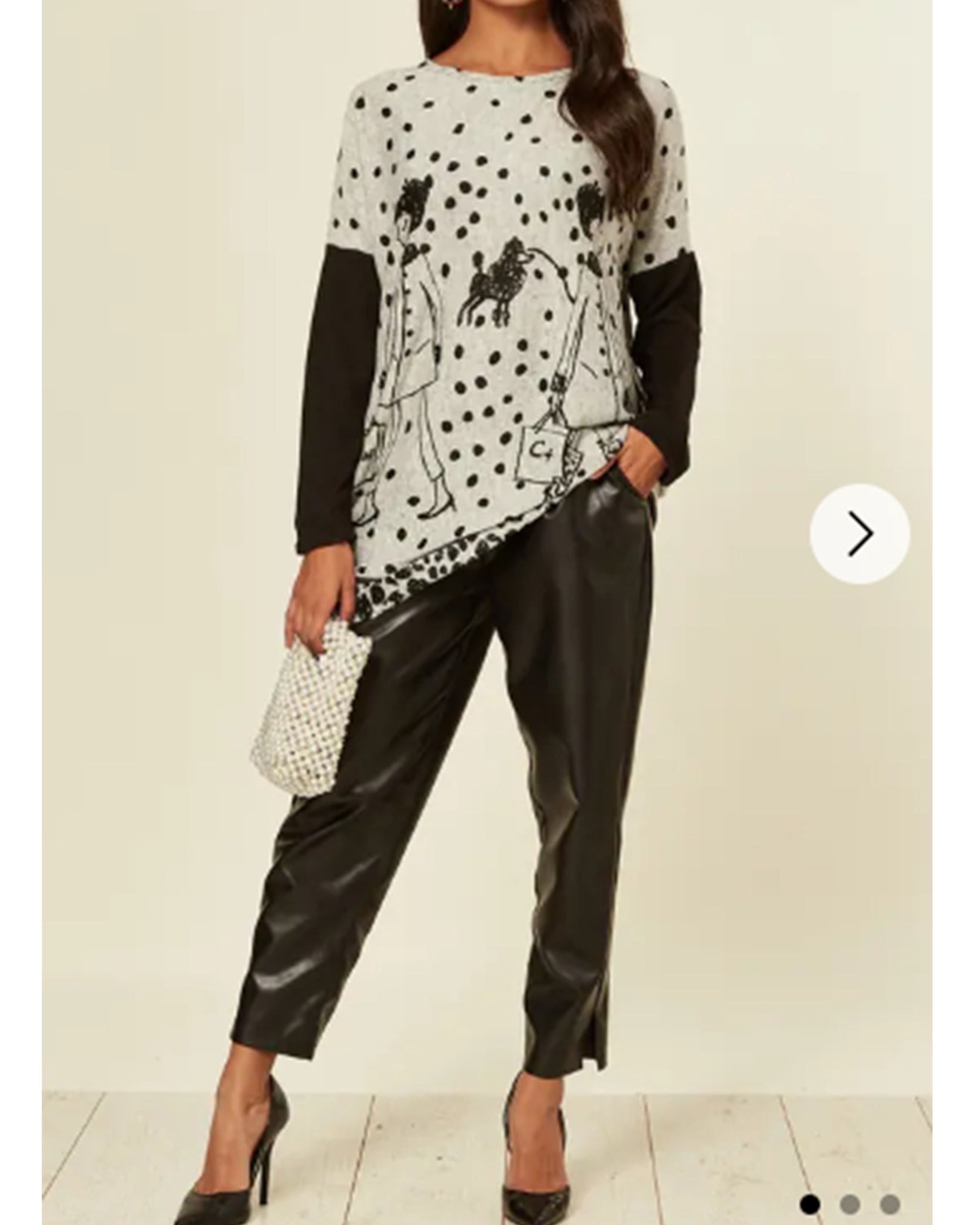 Polka dot and walking doggy print oversized jumper top