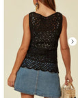 Floral Crochet Vest Top (Black)