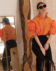 Double Layered Ruffles statements sleeves shirt top in orange