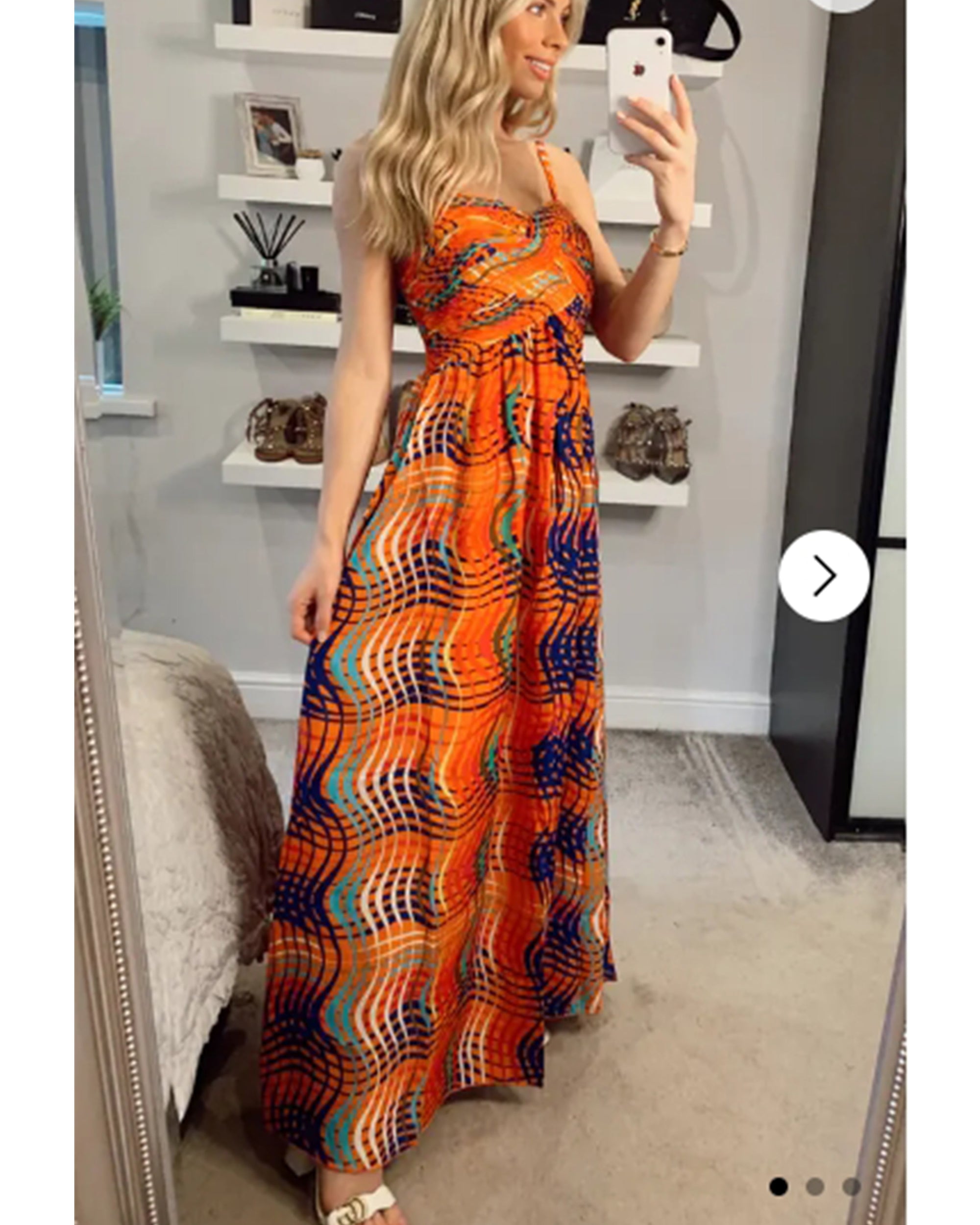 Printed Chiffon Maxi Dress (Orange Stripe Print)