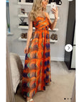 Printed Chiffon Maxi Dress (Orange Stripe Print)