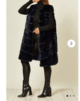 Plus Size Faux Fur Long Gilet in Navy blue