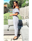 Blue Stripe Cotton Blend Jumpsuits