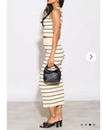 Knitted stripe print vest top and midi skirt co-ords set in beige