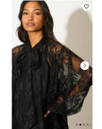 Floral Lace Long Blouseon Sleeves Design Dress In Black