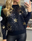 Sequin embellished with stars design knit jumper in black