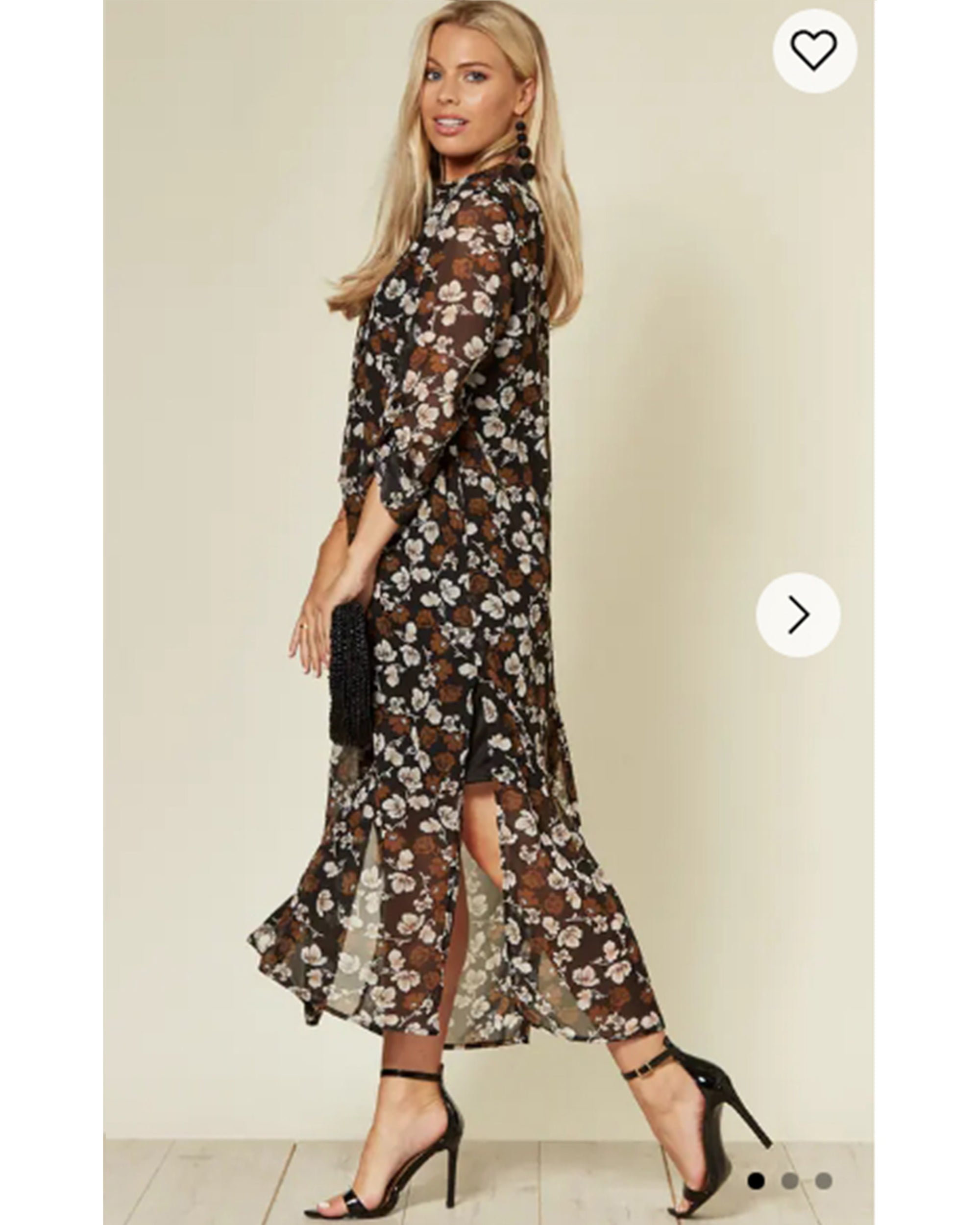 Multi Floral Printed Maxi Shirt Dress (Black)