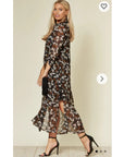 Multi Floral Printed Maxi Shirt Dress (Black)