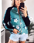 Floral Print Bomber Jacket (Green floral)