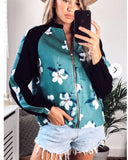 Floral Print Bomber Jacket (Green floral)