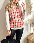 Metallic gold trims Fair isle Print Jumper