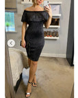 Metallic Frill Bardot Bandage Dress