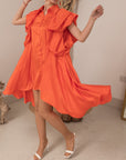 Oversized Ruffle Sleeves shirt dress in Orange