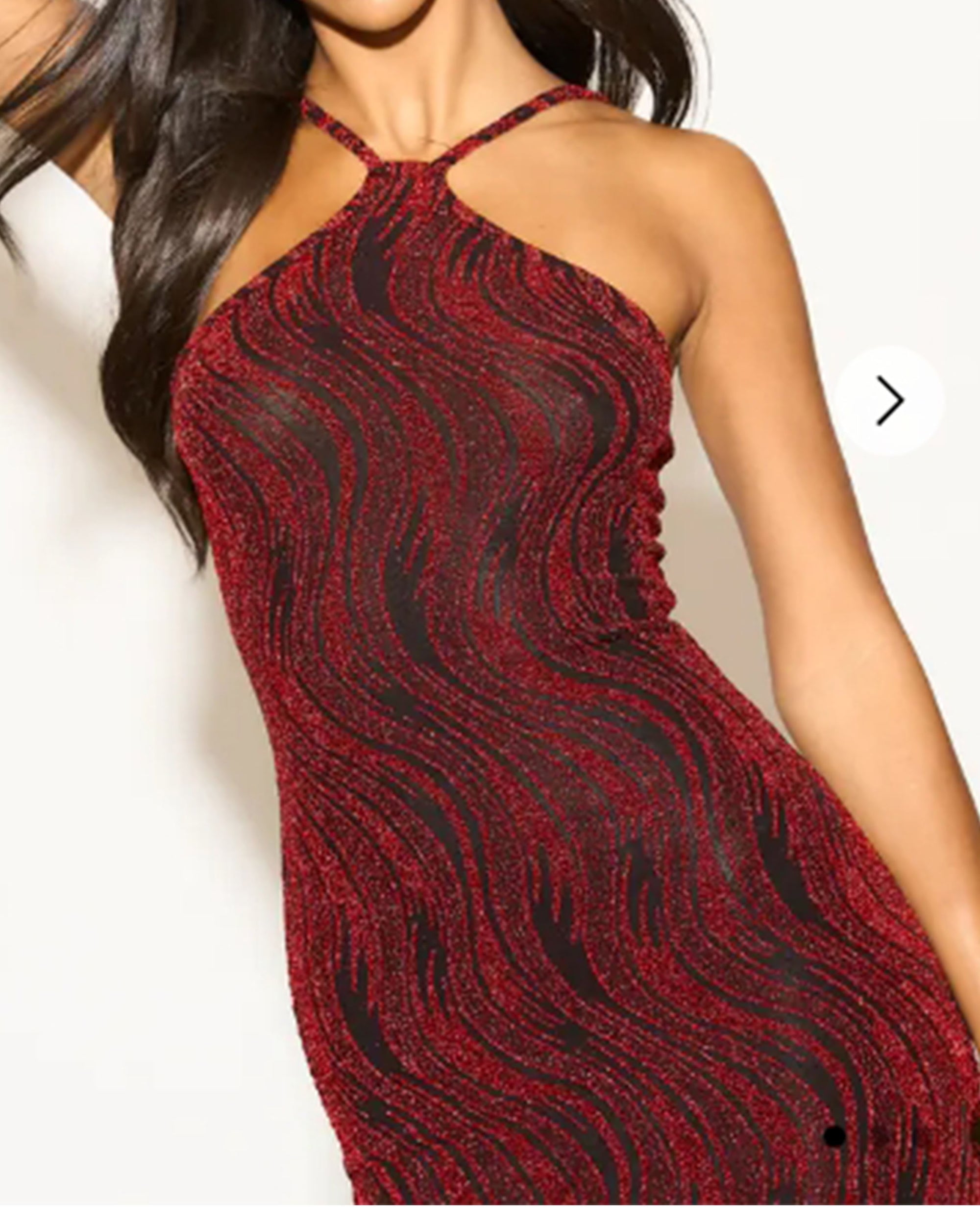 High-neck sleeveless metallic-knit with pattern print maxi dress in Red