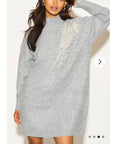 Multi Diamonded and Sequin design pattern Embroidered Long Jumper in grey