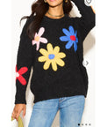 Floral Pattern Embroidered Soft knit Long Sleeves Jumper in black