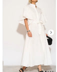 Cotton blend oversized shirt dress with ruffle sleeves design in white