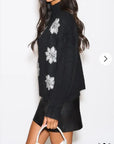 Metallic and Peals embellished snowflake pattern Soft knit Jumper in Black