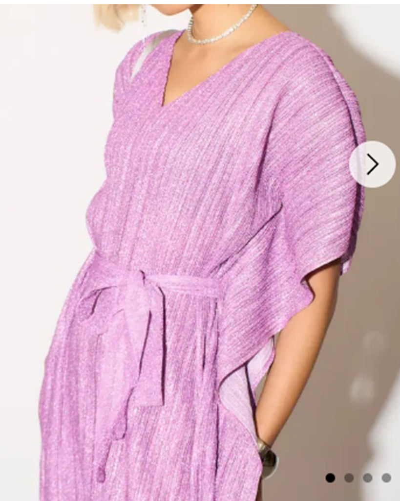 Oversized Metallic pleated kaftan maxi dress in purple